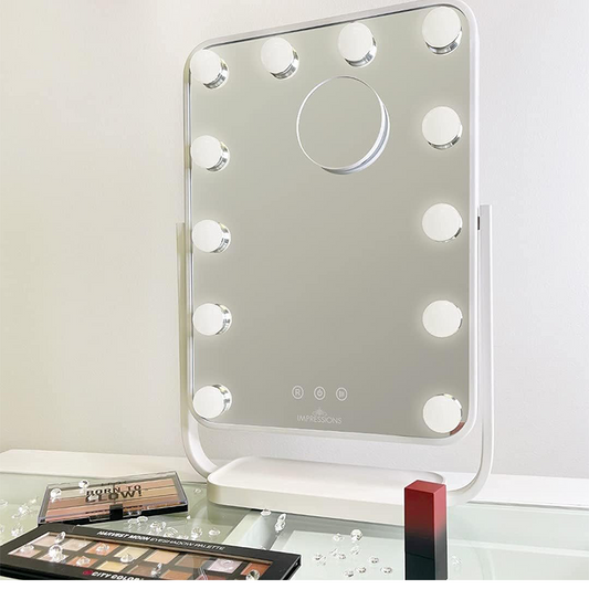 Impressions Vanity Contour Tri-Tone LED Makeup Mirror with Touch Sensor, 360 Degree Swivel Mirror with Adjustable Brightness and 7X Detachable Magnifying Glass