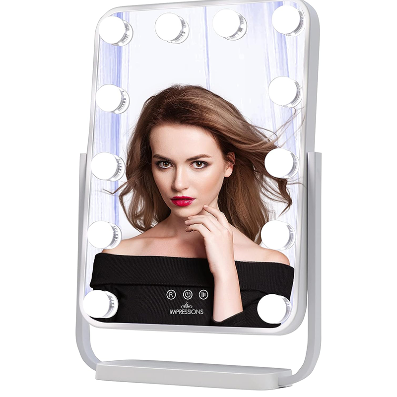 Impressions Vanity Contour Tri-Tone LED Makeup Mirror with Touch Sensor, 360 Degree Swivel Mirror with Adjustable Brightness and 7X Detachable Magnifying Glass