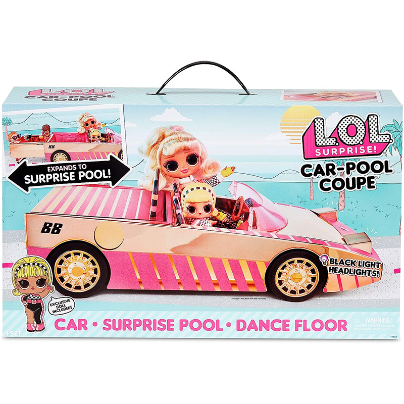 LOL Surprise Car Pool Coupe with Exclusive Doll, and Dance Floor - Toy Car Playset with Black Light Headlight and Play Set Accessories