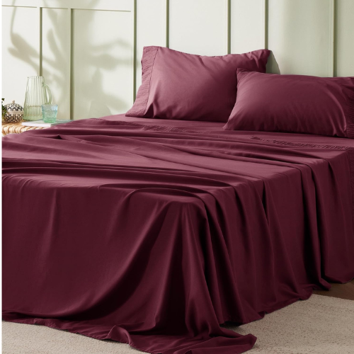 Bedsure Size Sheets - Soft Sheets for Size Bed, 4 Pieces Hotel Luxury Burgundy Sheets, Easy Care Polyester Microfiber Cooling Bed Sheet Set