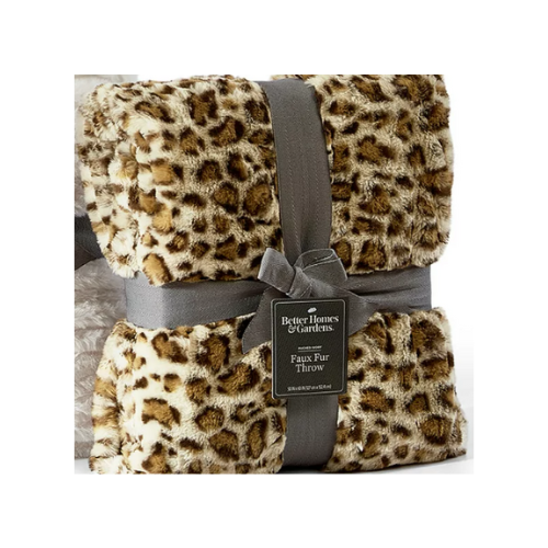 Better Homes & Gardens Faux Fur Throw Blanket, Camel Leopard Brown, Standard Throw