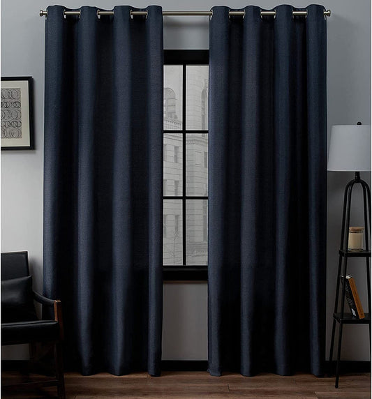 Exclusive Home Loha Linen Grommet Top Curtain Panel Pair, Peacoat Blue