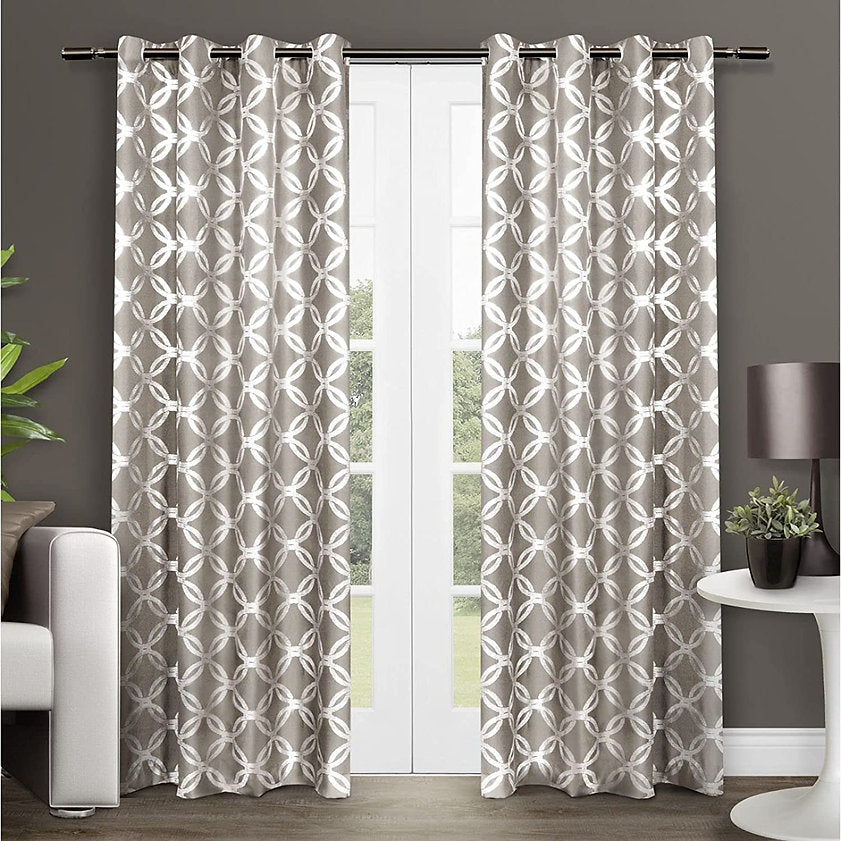 Exclusive Home Curtains - Modo Metallic Geometric Window Curtain 2 Panel