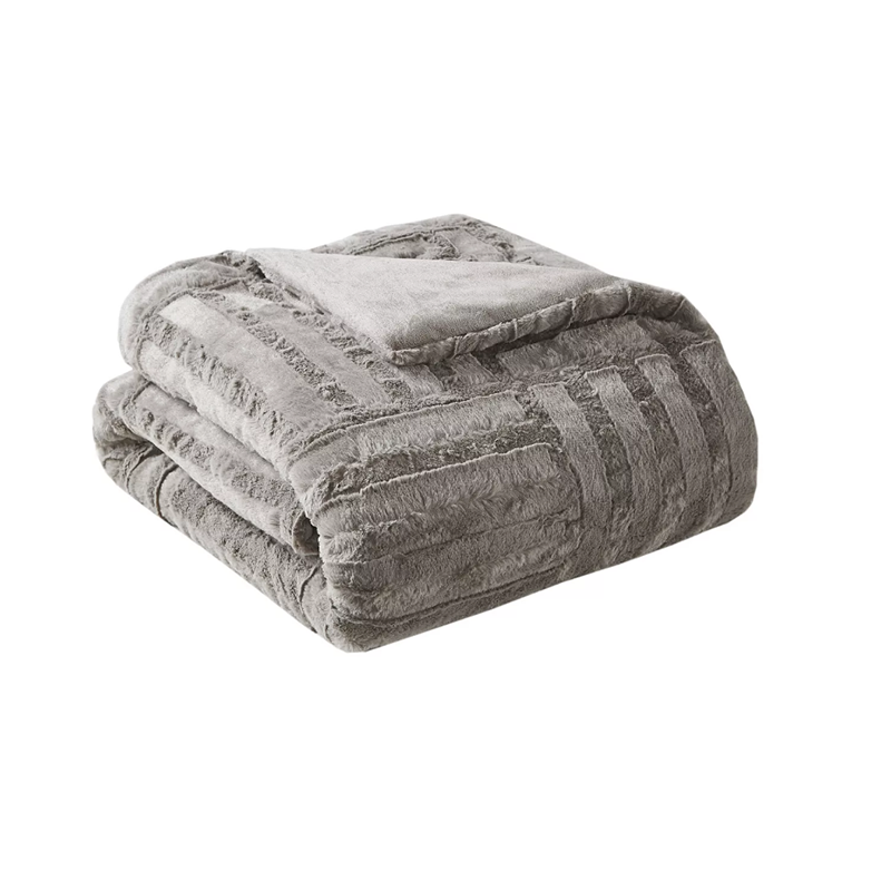 Arctic Checkerboard PlushFaux-FurThrow, 50" x 60" Grey