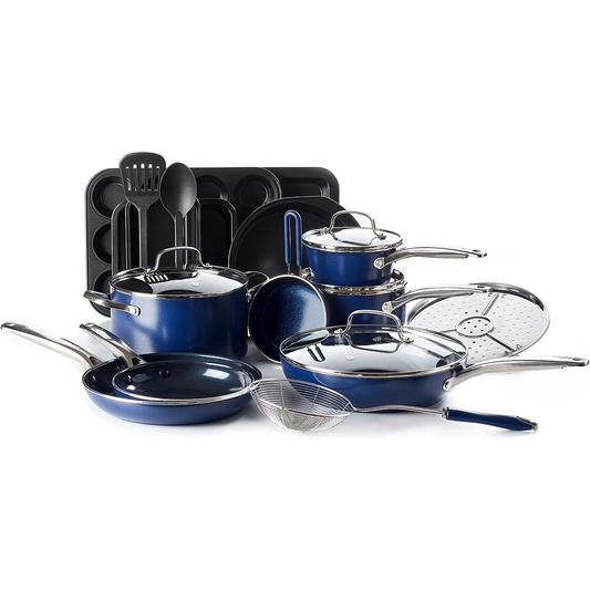 Blue Diamond Cookware Diamond Infused Ceramic Nonstick 20 Piece Cookware Bakeware Pots and Pans Set, PFAS-Free, Dishwasher Safe, Oven Safe