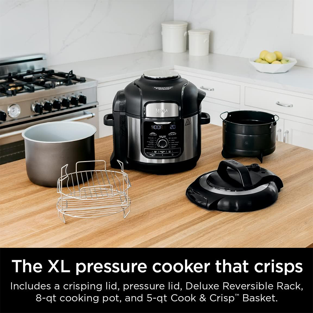 Ninja FD401 Foodi 12-in-1 Deluxe XL 8 qt. Pressure Cooker & Air Fryer that Steams, Slow Cooks, Sears, Sautés, Dehydrates & More, with 5 qt. Crisper Basket, Deluxe Reversible Rack & Recipe Book