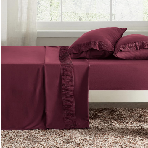 Bedsure Size Sheets - Soft Sheets for Size Bed, 4 Pieces Hotel Luxury Burgundy Sheets, Easy Care Polyester Microfiber Cooling Bed Sheet Set