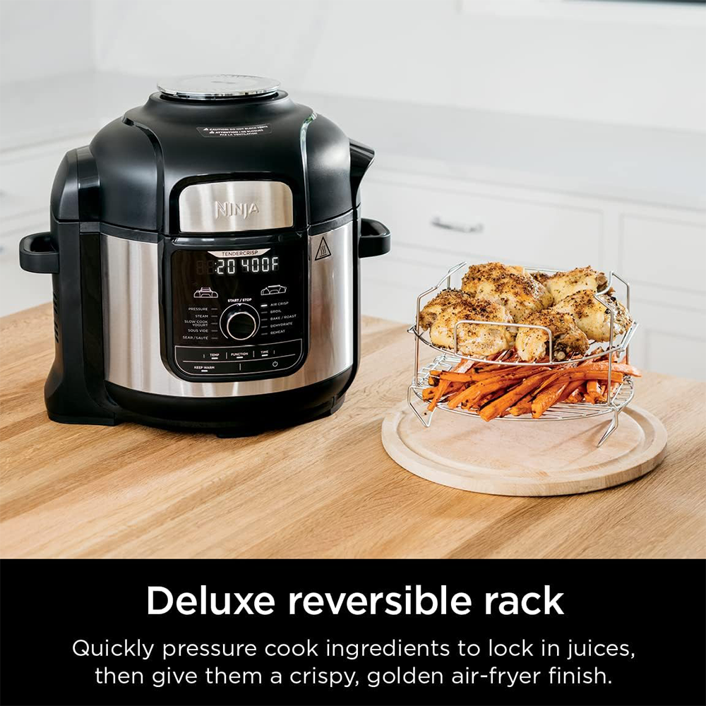 Ninja FD401 Foodi 12-in-1 Deluxe XL 8 qt. Pressure Cooker & Air Fryer that Steams, Slow Cooks, Sears, Sautés, Dehydrates & More, with 5 qt. Crisper Basket, Deluxe Reversible Rack & Recipe Book