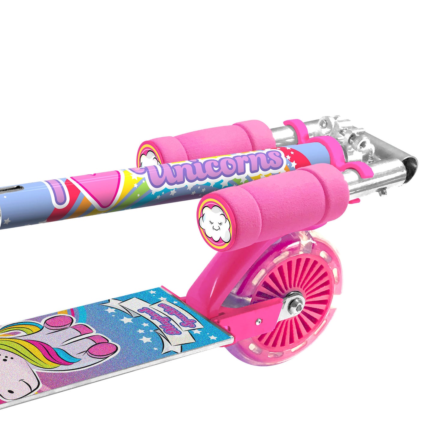 Unicorn Magical Sparkles Foldable Kick Scooter with Light-up Wheels, Ages 5 and up