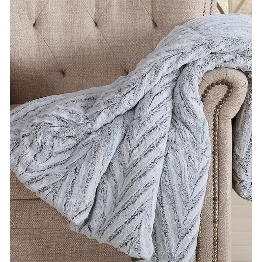 Christian Siriano 60" x 70" Gray Chevron Luxury Faux-Fur Throw