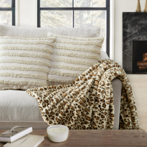 Better Homes & Gardens Faux Fur Throw Blanket, Camel Leopard Brown, Standard Throw