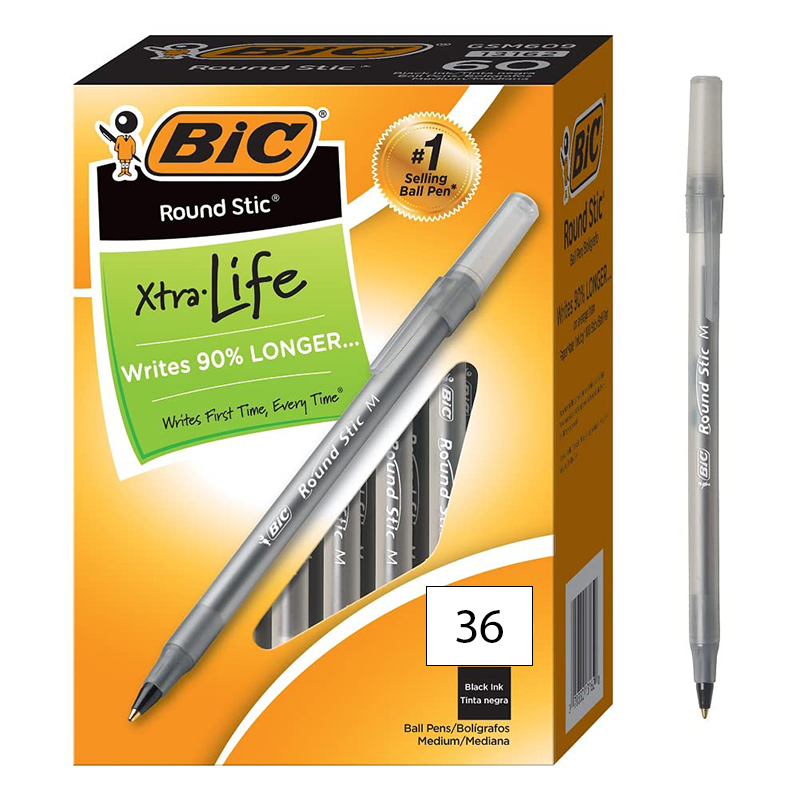 BIC Round Stic Grip Xtra Comfort Ball Pen, Medium Point (1.2 mm), Blue, 36-Count , 6 packs in 1 box (216 pens)