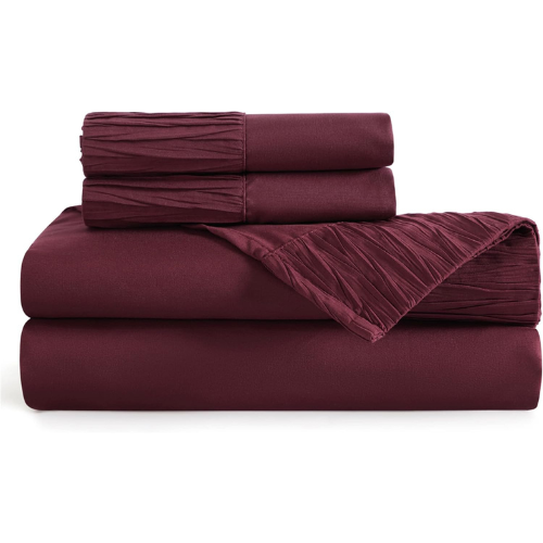 Bedsure Size Sheets - Soft Sheets for Size Bed, 4 Pieces Hotel Luxury Burgundy Sheets, Easy Care Polyester Microfiber Cooling Bed Sheet Set