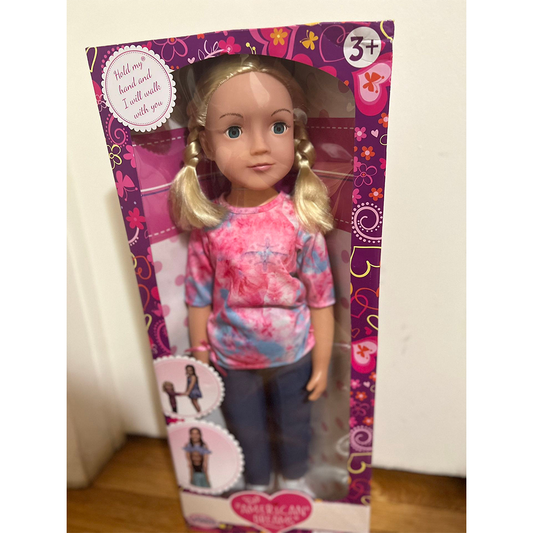 American Dreams Doll Wispy Walker By Uneeda New In Box. Blond Braids, Tie Dye 27"