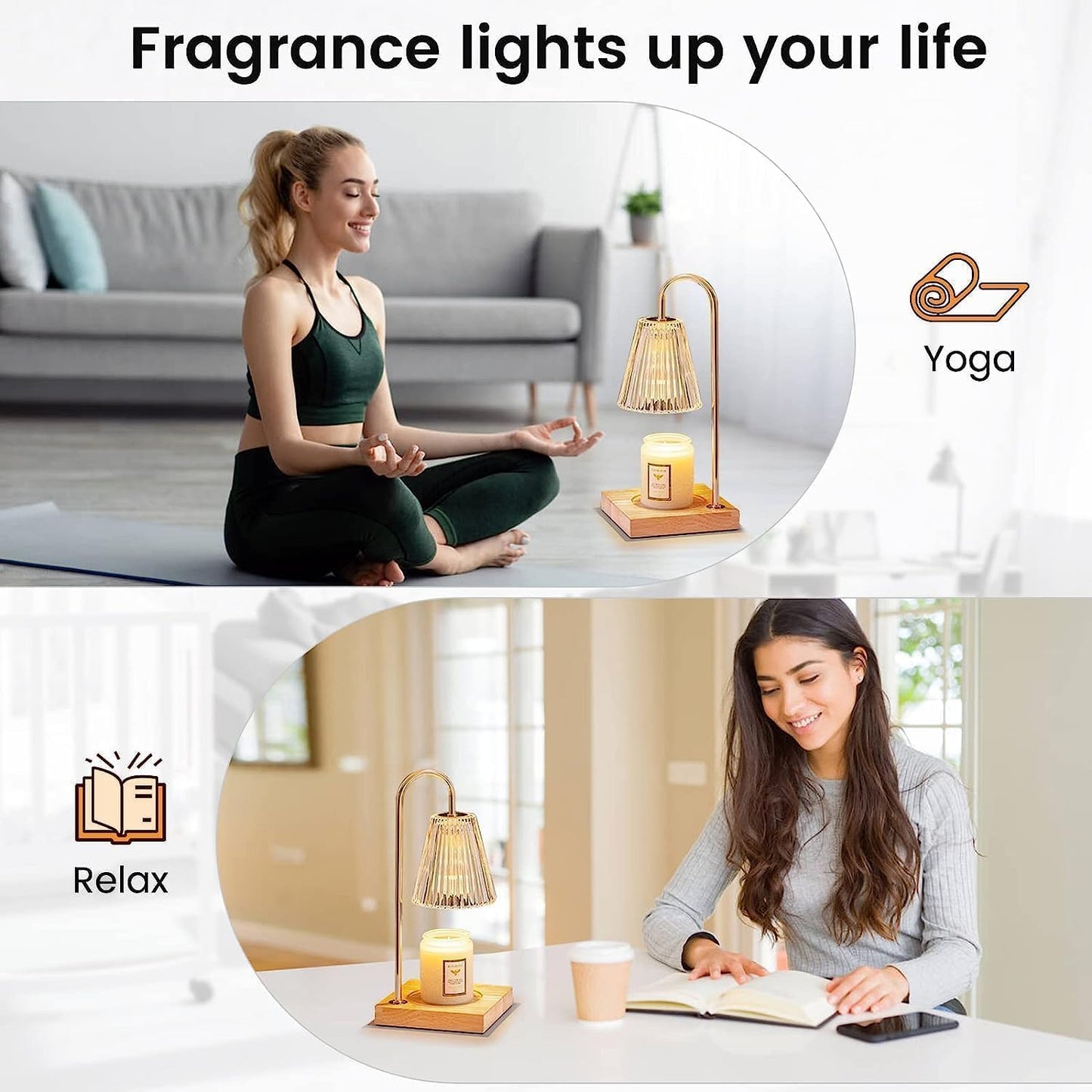 Candle Warmer Lamp with 2 Bulbs, for Jar Candles - Adjustable Brightness, Timer, and Compatible with All Candle Sizes - Perfect Home Decor Gift for Any Occasion (Glass)