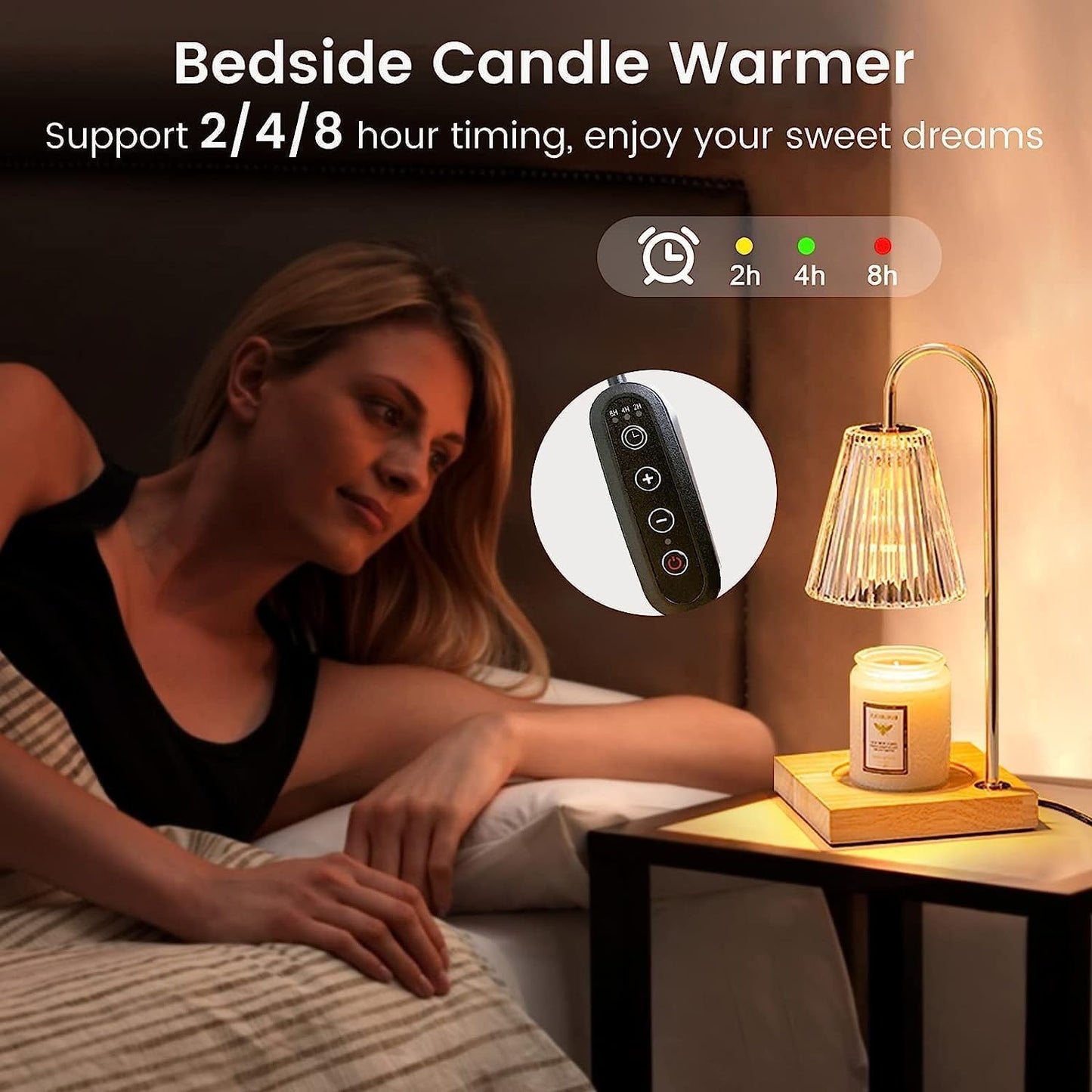 Candle Warmer Lamp with 2 Bulbs, for Jar Candles - Adjustable Brightness, Timer, and Compatible with All Candle Sizes - Perfect Home Decor Gift for Any Occasion (Glass)