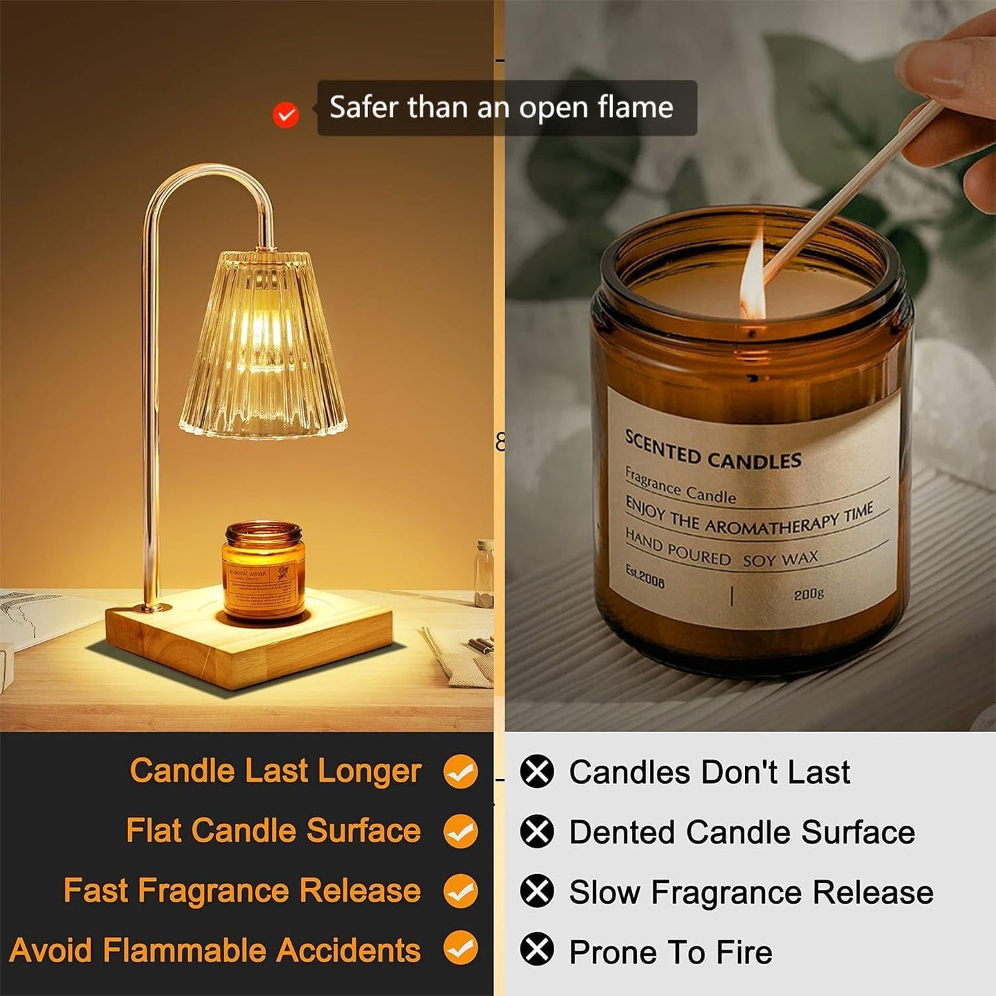 Candle Warmer Lamp with 2 Bulbs, for Jar Candles - Adjustable Brightness, Timer, and Compatible with All Candle Sizes - Perfect Home Decor Gift for Any Occasion (Glass)