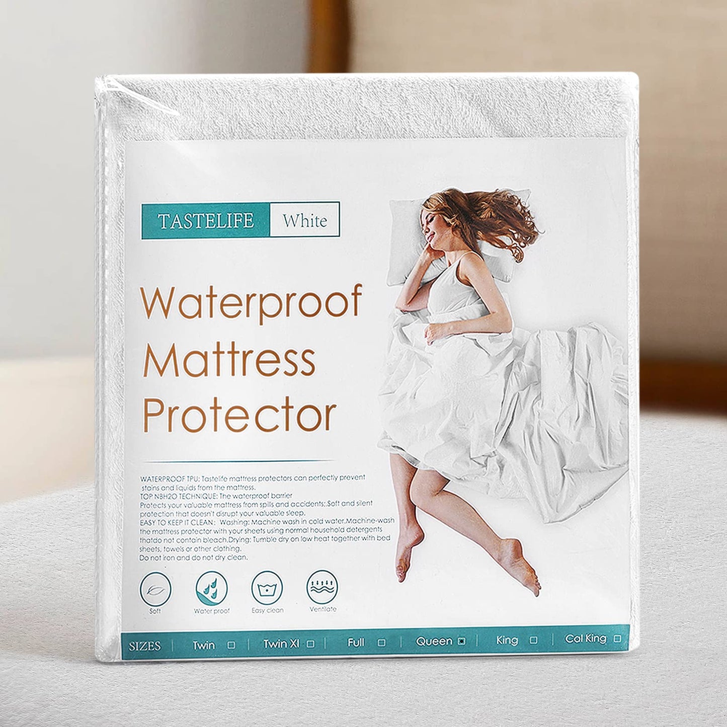 TASTELIFE 100% Waterproof Mattress Protector Cotton Terry Top Mattress