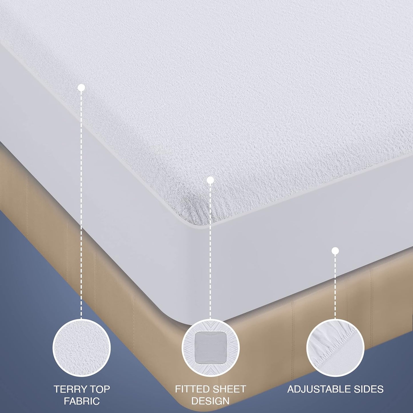 Utopia Bedding Waterproof Mattress Protector Queen Size, Premium Terry Mattress Cover 200 GSM, Breathable, Fitted Style with Stretchable Pockets (White)