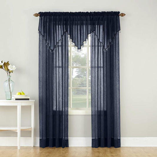 Erica Crushed Sheer Voile Rod Pocket Curtain Panel, 51" x 84", Navy Blue