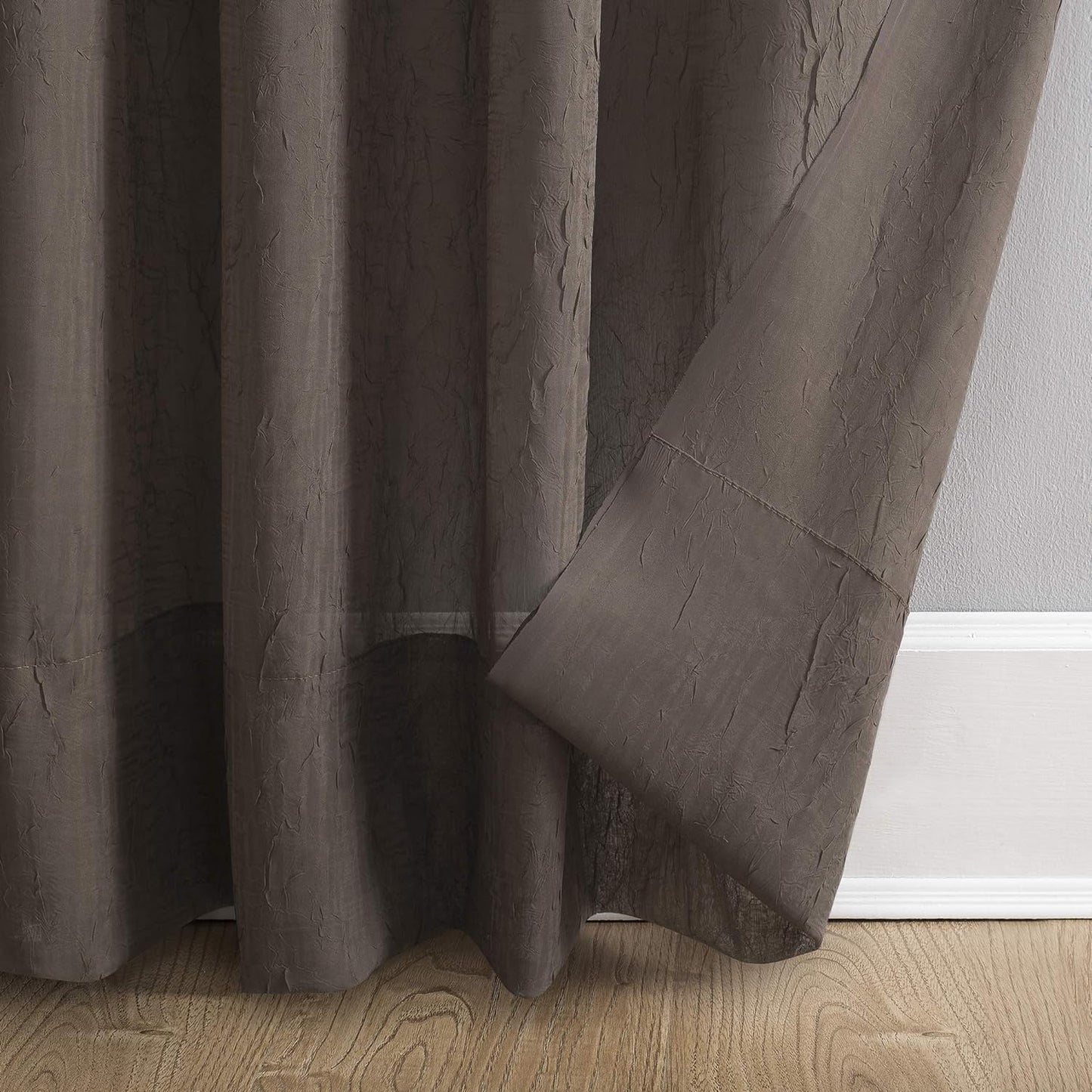 Erica Crushed Sheer Voile Rod Pocket Curtain Panel, 51" x 63", Cocoa Brown