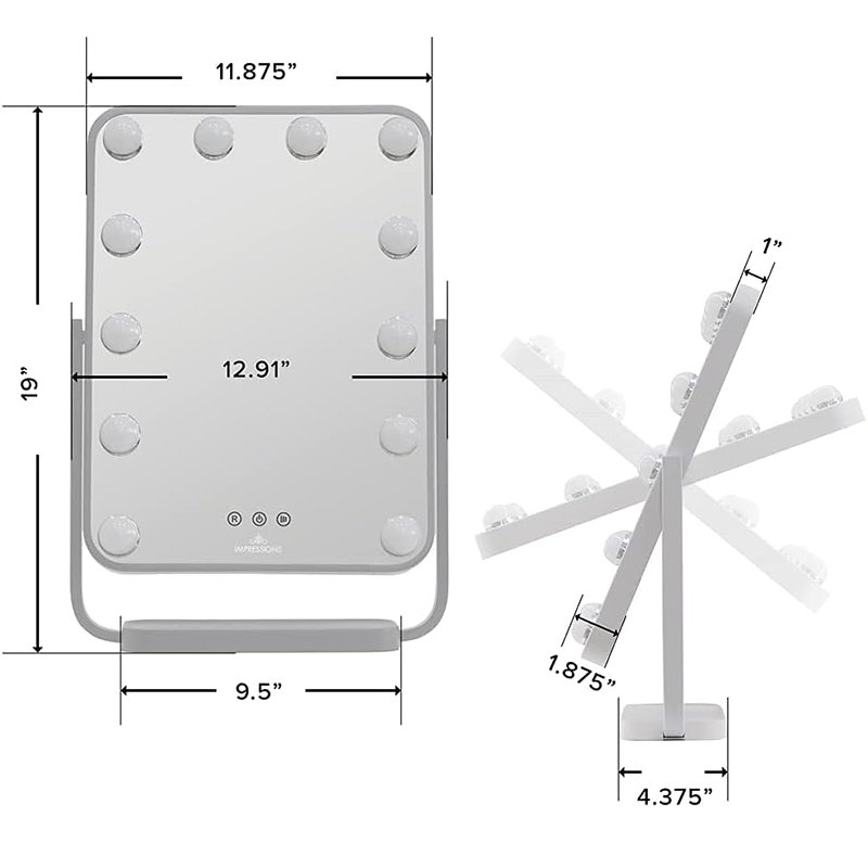 Impressions Vanity Contour Tri-Tone LED Makeup Mirror with Touch Sensor, 360 Degree Swivel Mirror with Adjustable Brightness and 7X Detachable Magnifying Glass