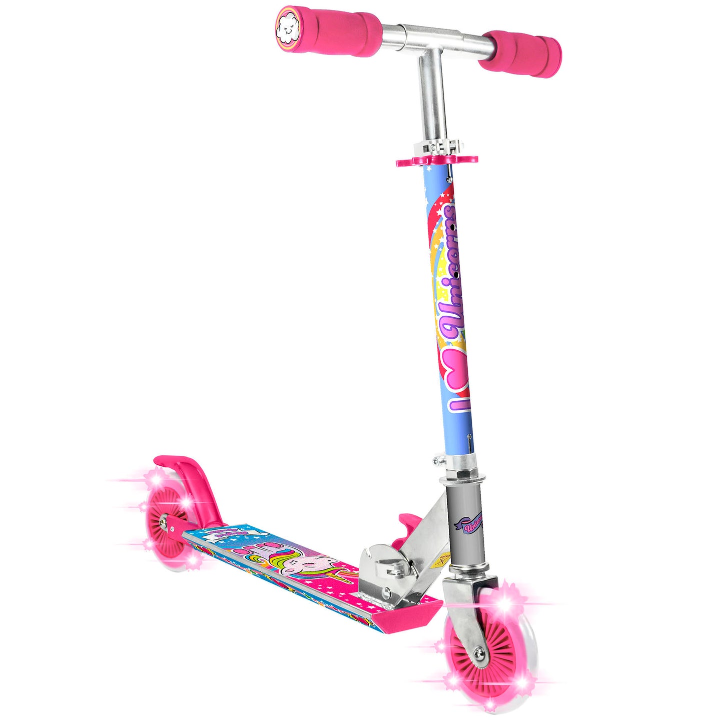 Unicorn Magical Sparkles Foldable Kick Scooter with Light-up Wheels, Ages 5 and up