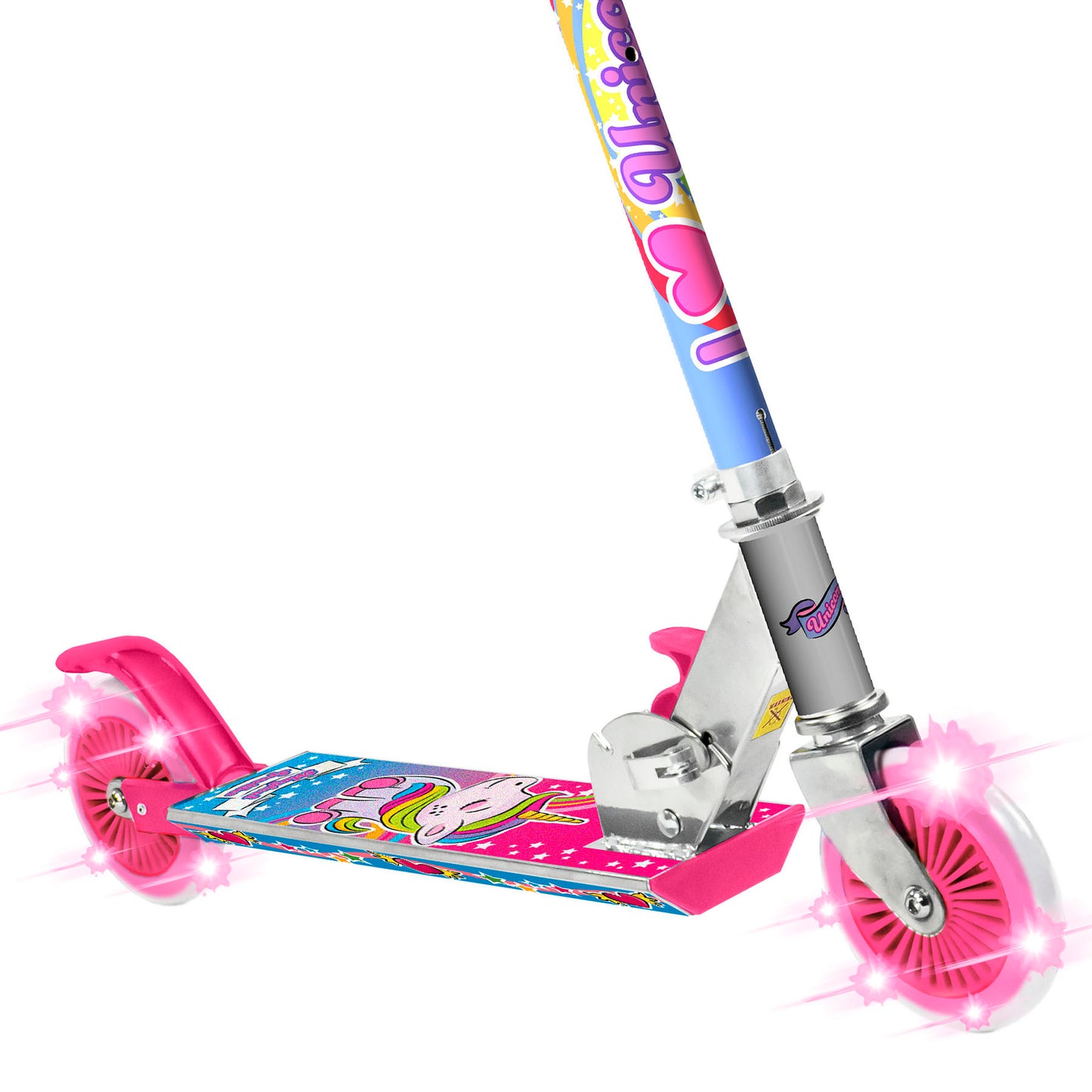 Unicorn Magical Sparkles Foldable Kick Scooter with Light-up Wheels, Ages 5 and up