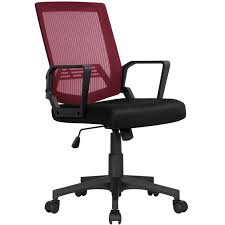 Office Chair Mid-Back Burgundy Mesh Adjustable Ergonomic